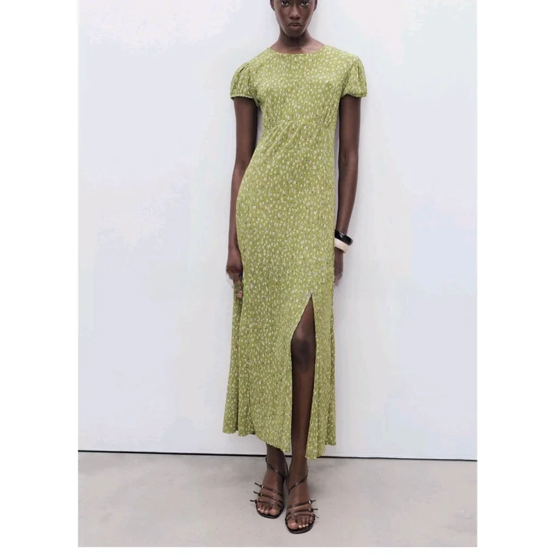 Estate delle nuove donne floreale Vaion Side Split Bubble Or Sve Straight Dr Casual Sle X Versione Fibra di poliestere