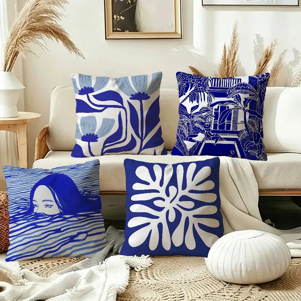 Abstract Klein Blue Simple Maple Design Cushion Cover Happy Autumn Harvest decor Holiday Decorati Pillow Cover