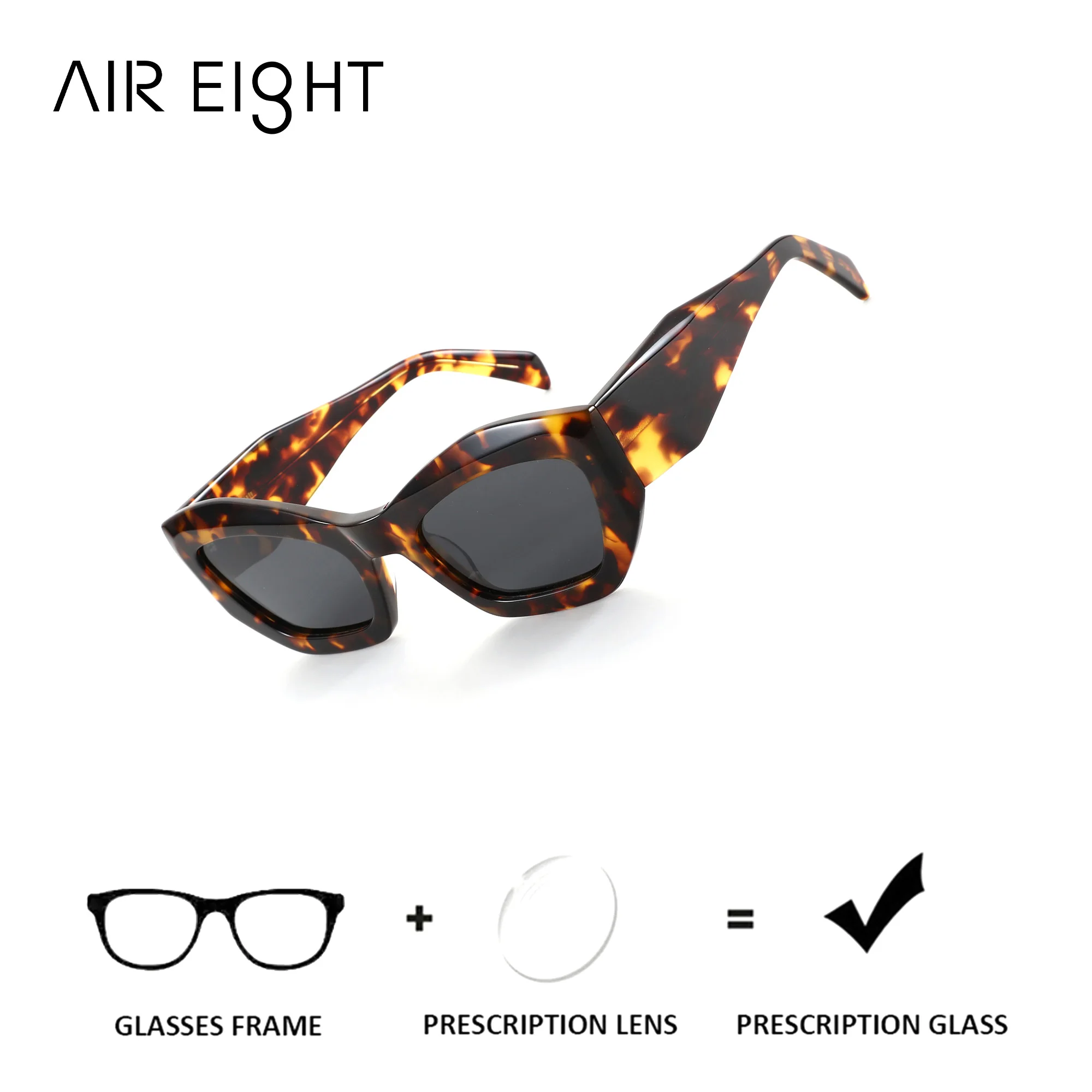 AIR EIGHT XL Size Cat Eye Handmade Acetate For Female Prescription Sunglasses Polarized UV400 Progressive Travel Eyewear