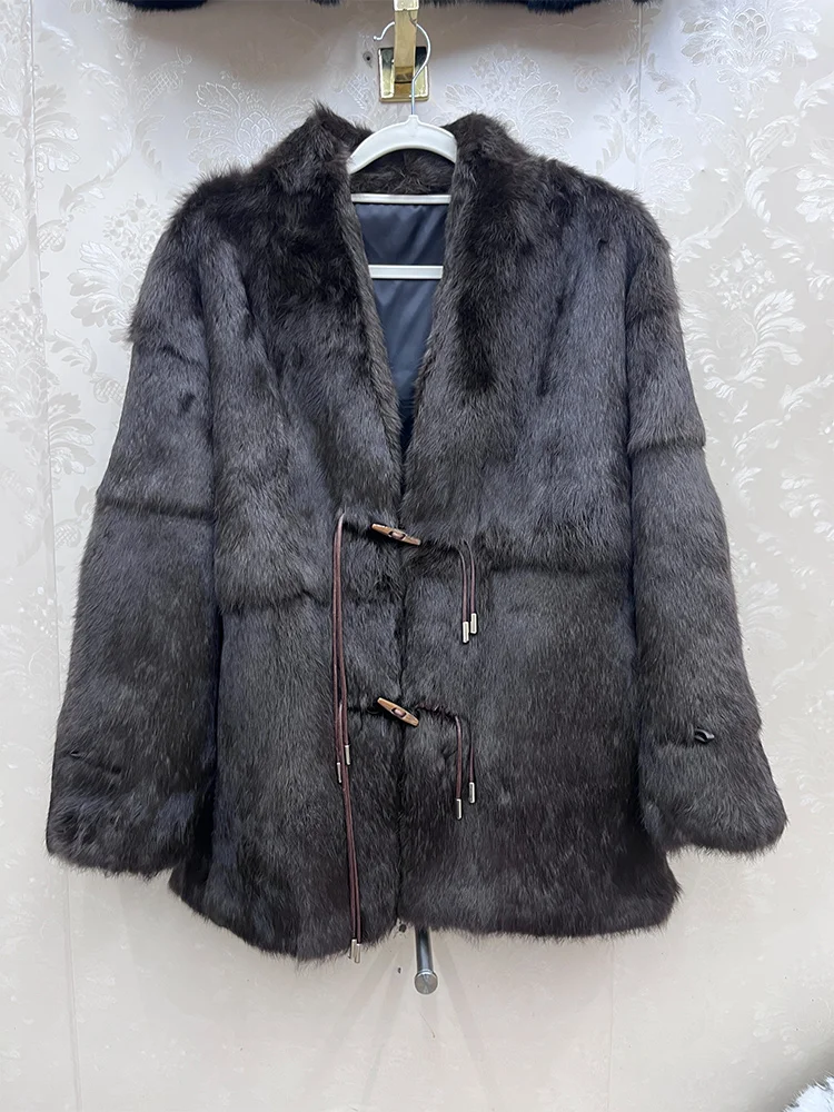 

New Women's Real Natural Rabbit Fur Coat Luxury High Quality Fur Coat Thick Warm Outerwear Female Short Jackets