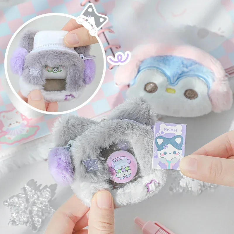 1 قطعة Kawaii فروي حقيبة سماعة الاذن لطيف الكرتون الحيوان شارة دبوس حامل Kawaii المدرسية قلادة الاطفال هدية موضة سماعة حقيبة