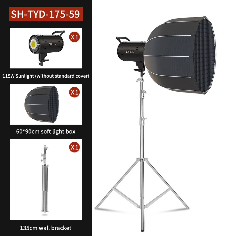 115 Вт COB лампа для фотографий с сотовым софтбоксом с регулируемой яркостью для непрерывного освещения для наружной съемки, видео для YouTube