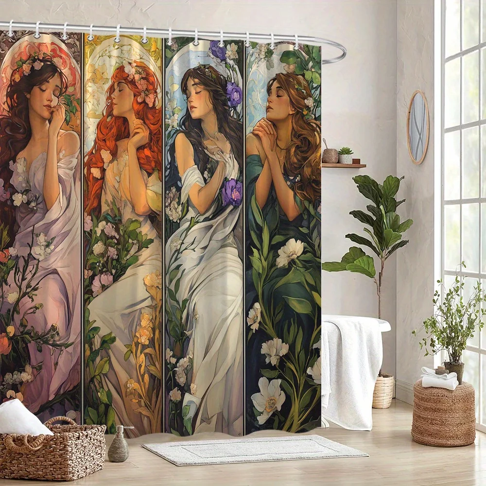 

Art Nouveau Floral Women Shower Curtain - Serene Design with Dreamy Flowers, Durable Polyester, Ideal Bathroom Decor
