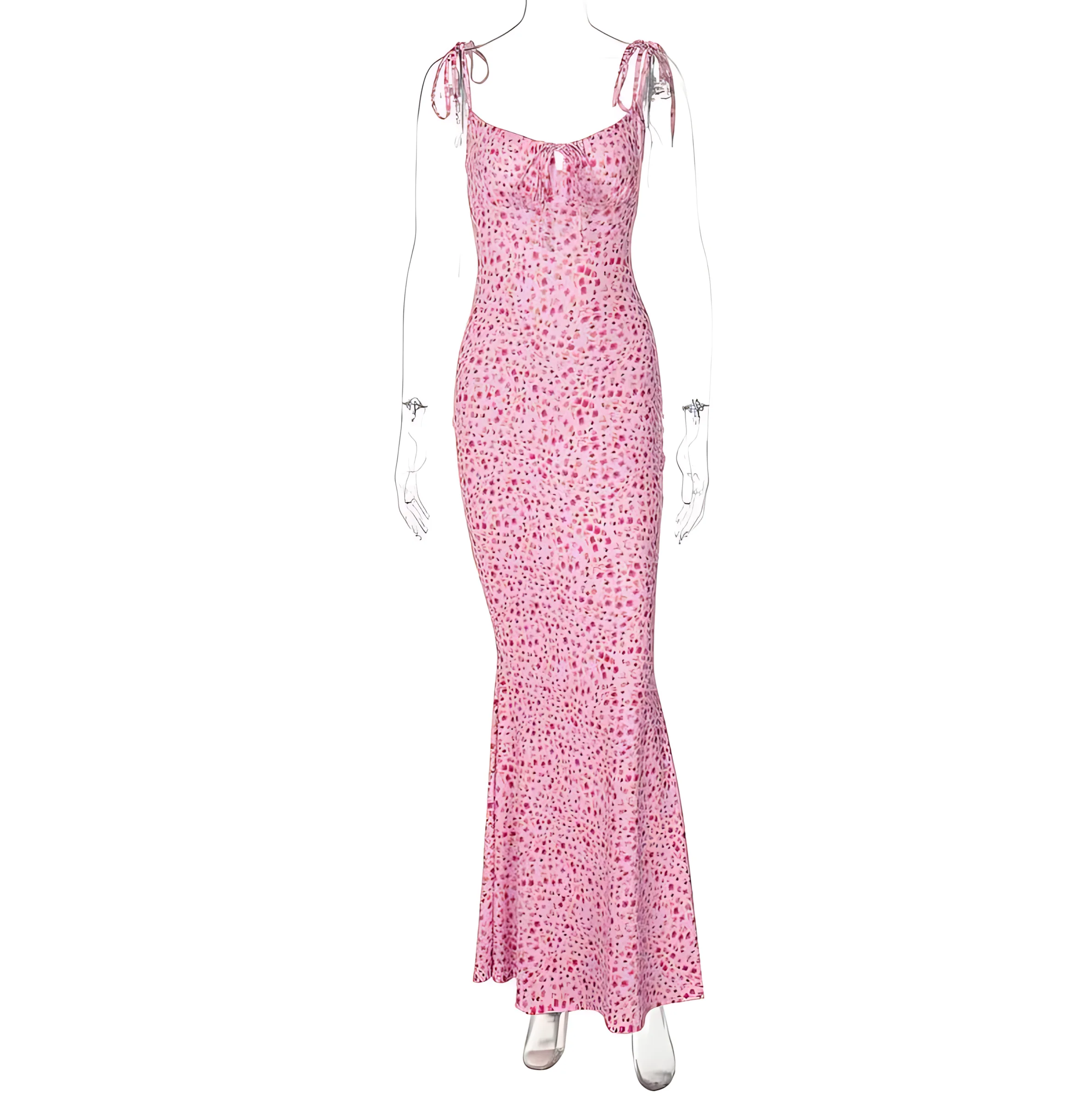 Vestido maxi floral sem mangas para mulheres, bandagem ruched, bodycon recortado, vestido de verão sexy elegante, moda clube de festa, verão, Y2K