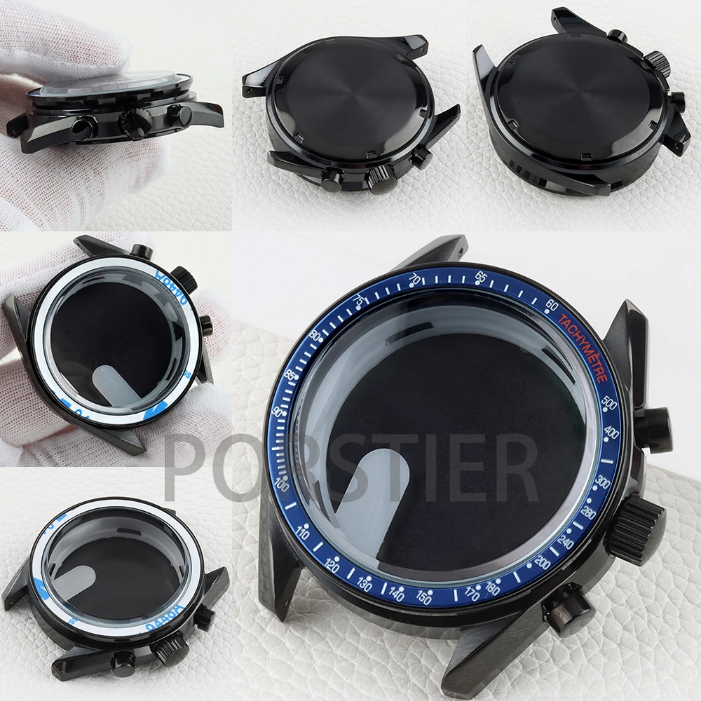 

VK63 40mm Watch Case Stainless Steel Blue Bezel 100m Waterproof for Chronograph VK63 VK64 Movement 32.5mm Dial Watch Accessories
