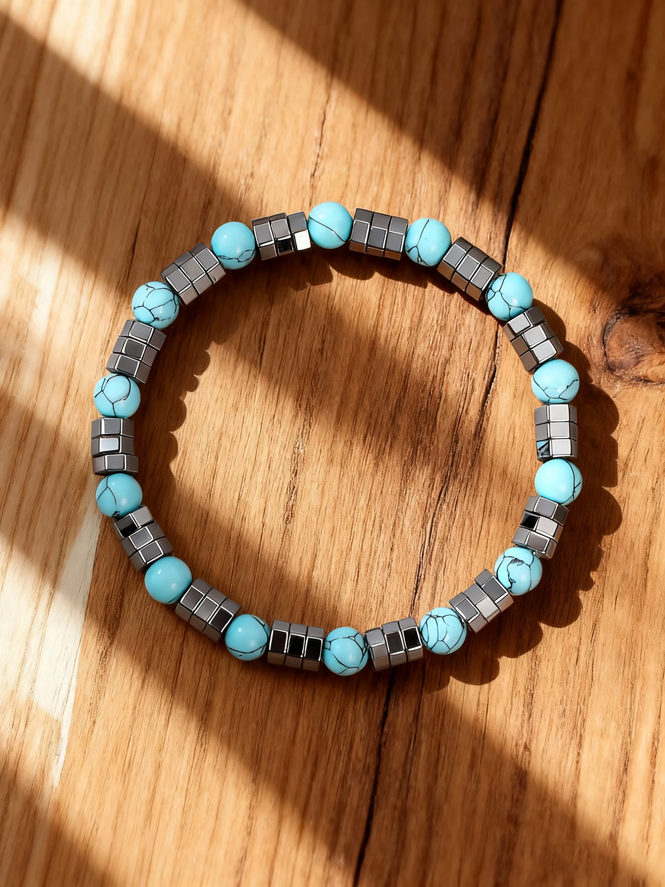 

Hematite & Turquoise Bracelet Geometric Irregular Beads Natural Stone Bracelet For Strength Confidence Vigour Crystal Jewelry