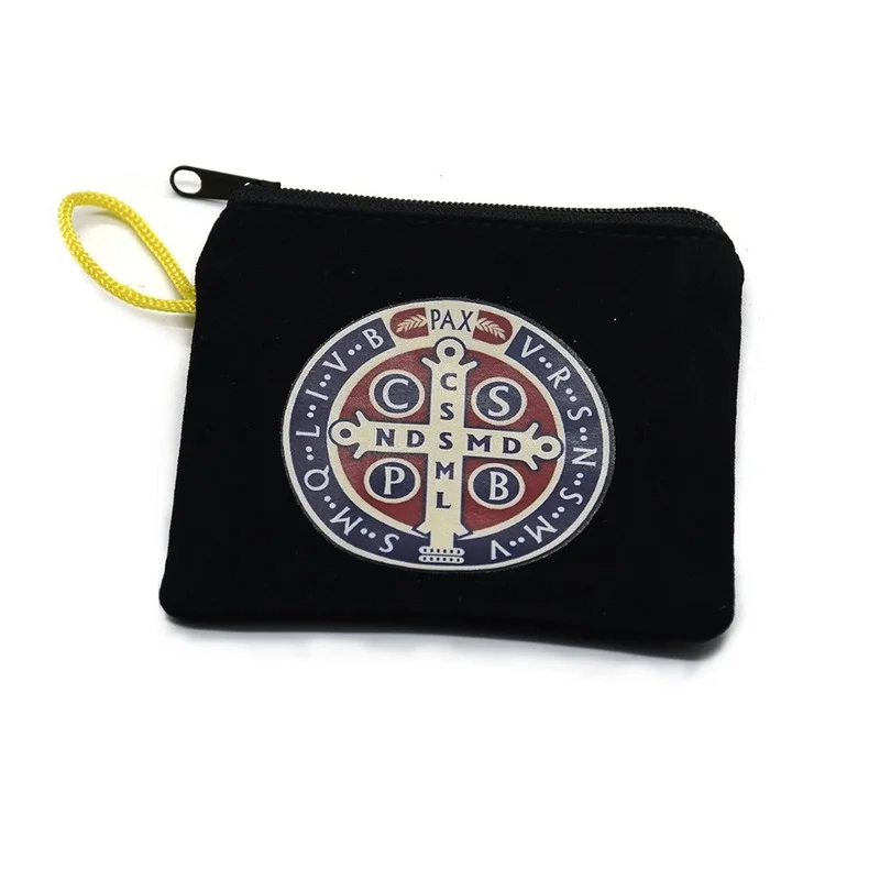 Black Color Velvet Cross Necklace Catholic Religious Gifts Bags Ribbon Drawstring Sack 16*9cm Pack Zipper Lanyard Storage Bag