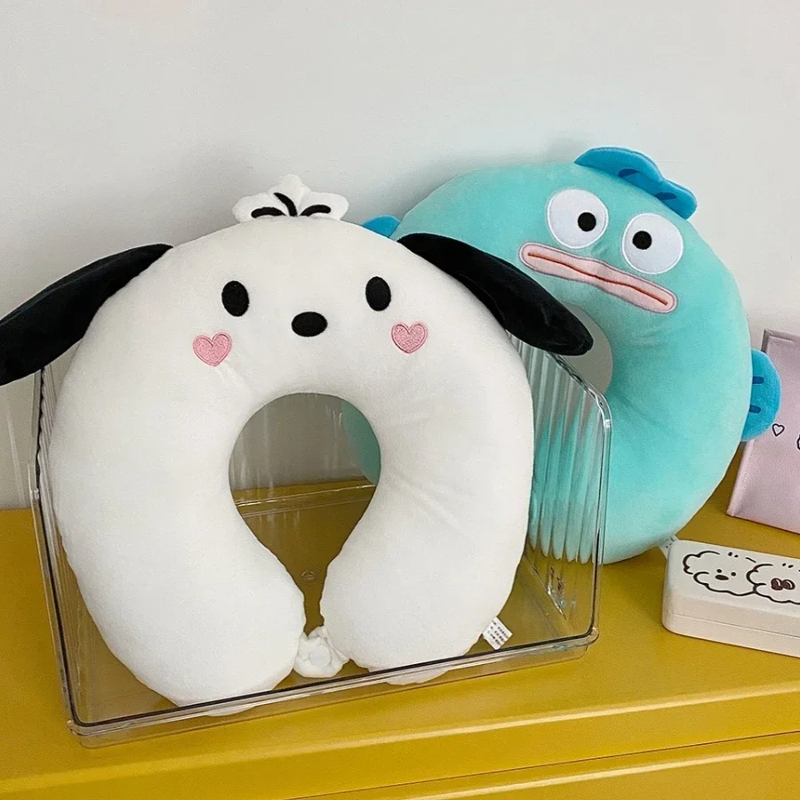 Cinnamoroll Pochacco Hangyodon Kawaii U-shaped Pillow Plush Neck Cushion Office Students Sleeping Portable Travel Pillows