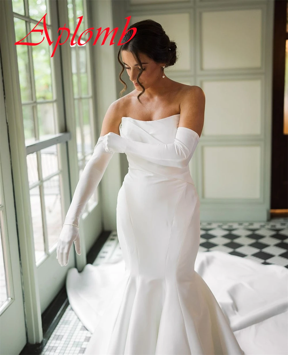 Vestido de casamento de cetim branco puro personalizado, requintado, sem alças, sem mangas, botões românticos, costas, festa de noiva