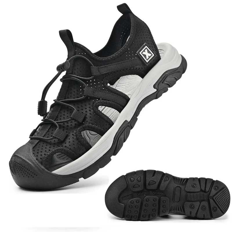 Summer Men's Sandals Outdoor Closed Toe Hiking Sandals Casual Beach Walking Slippers Lightweight Travel Breathable Wading Shoes