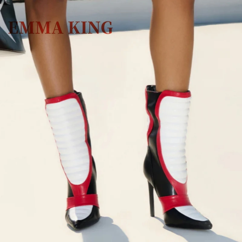 النساء خنجر كعب حذاء من الجلد مثير أشار تو متعدد الألوان لينة الجلود بوتاس 2025 موضة جديدة الجانب سستة الأحذية حجم 35-44 #5