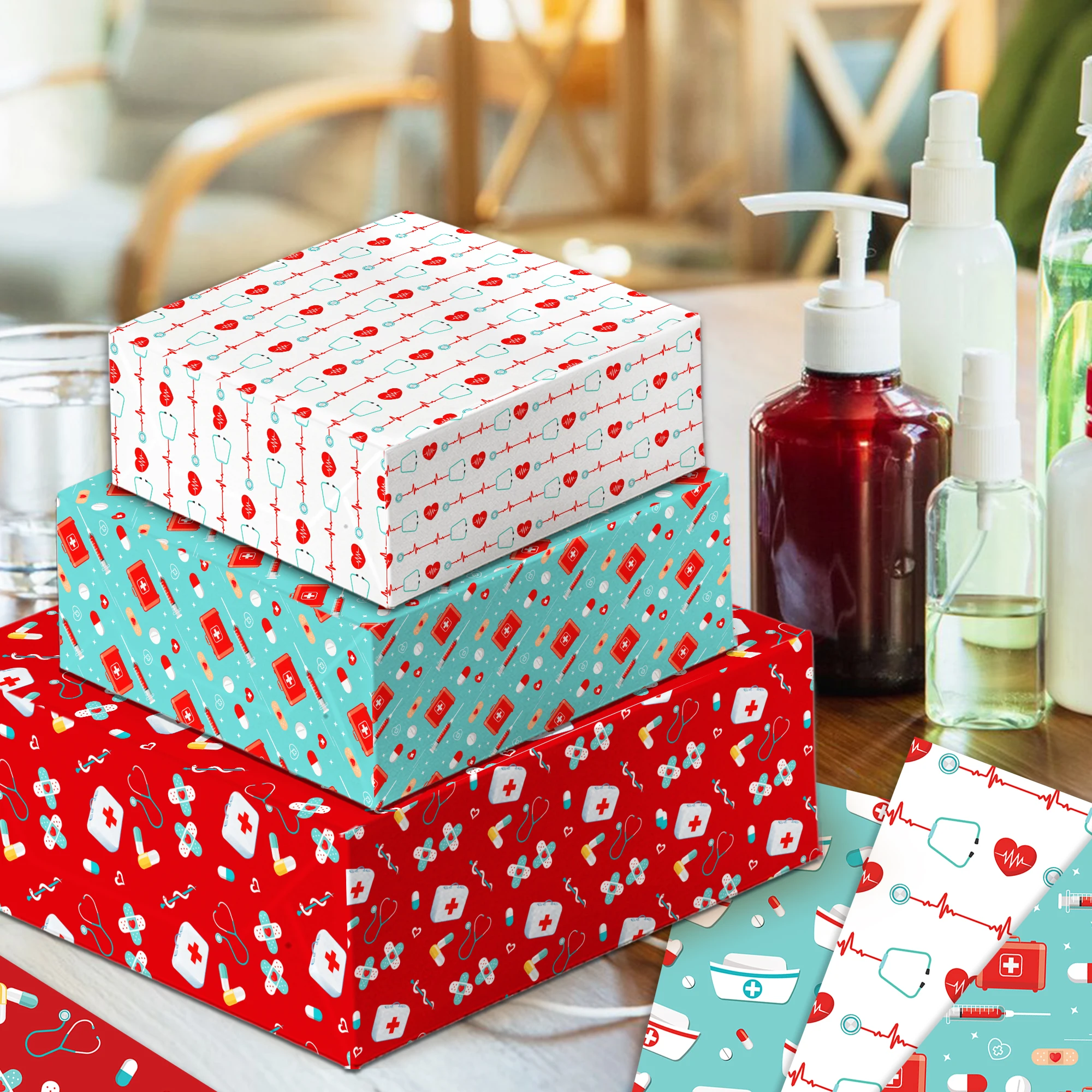 12pcs Happy Nurses Day Pattern Gift Wrapping Paper Baby Birthday Gifts Decorative Packing Paper Party Material Craft Papers