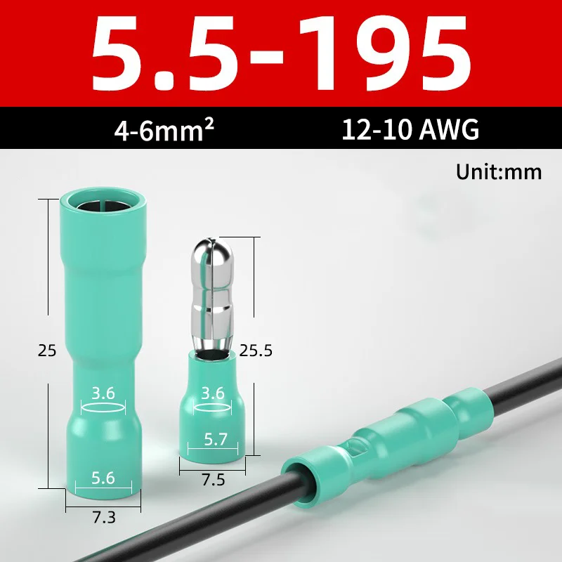 

50 Pairs Insulated Male Female Bullet Quick Splice Wire Terminals 20-10 AWG Green Wire Crimp Connectors