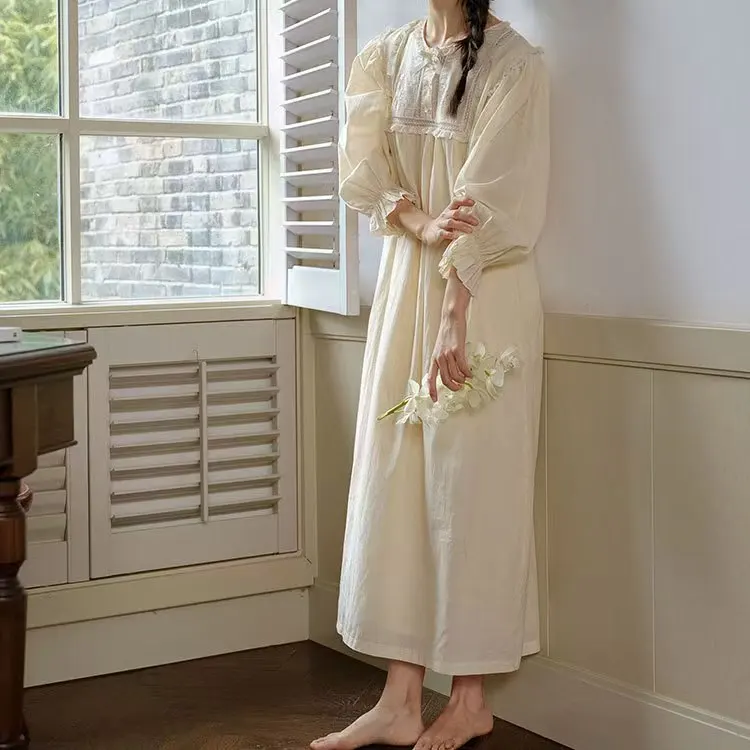 Women Victorian Sleepwear Pure Cotton Vintage Nightgowns Robe Ruffles Nightie Long Night Dress Romantic Princess Nightdress - view 2