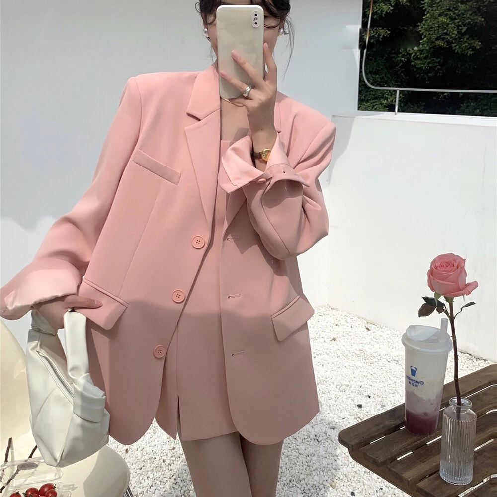 

Ele Korean Sle Spring Autumn Strapl Dr with Suit Jaet Women's Two-Piece Set Long Sve Commute Suitable