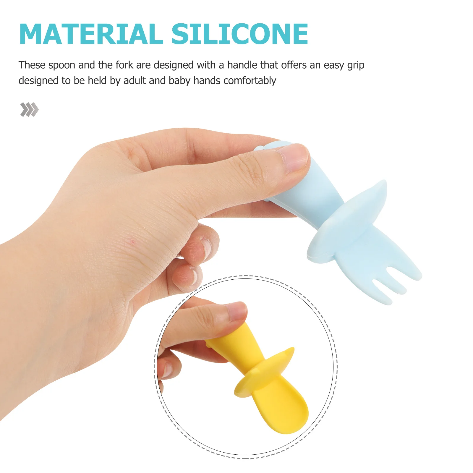 

2Pcs Baby Feeding Spoon Fork Silicone Soft Toddler Tableware Infant Eating Training Set Easy Fork and Spoon