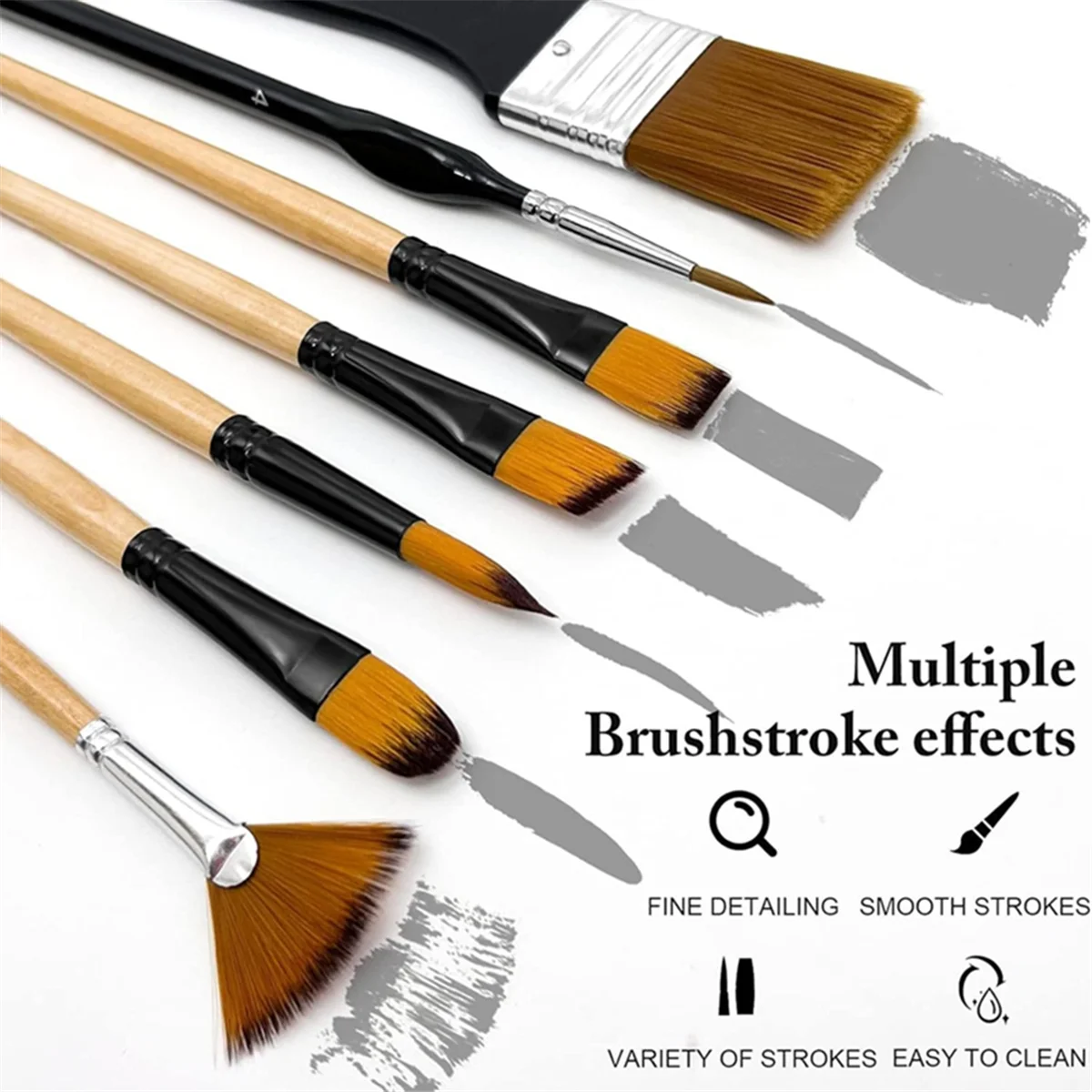 Paint Brush Set, Nylon Bristles with Round, Filbert, Flat, Fan, Angle, Suitable for Artists and Beginners for Acrylic