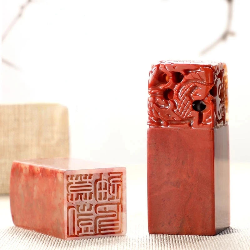 

Personal Seal Handmade Shou Shan Stone Customized Name Stamp Carving Brave Troops Dragon Gift Seal Calligraphy Painting Sellos