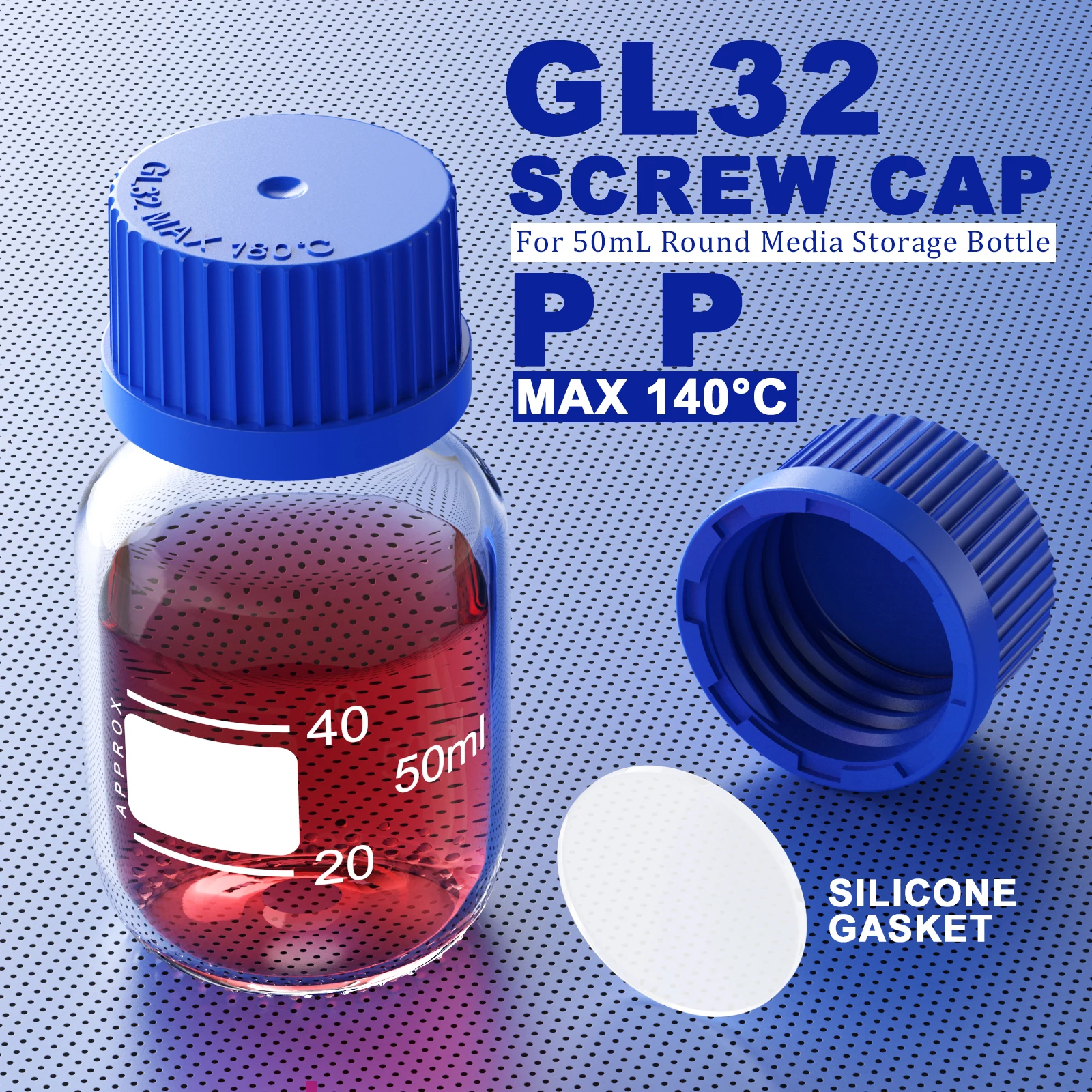 Ks-Tek GL45 PBT/PP Screw Cap,with Pour Ring,PTFE Silecone Gasket,Silecone Gasket,PBT Pour Ring