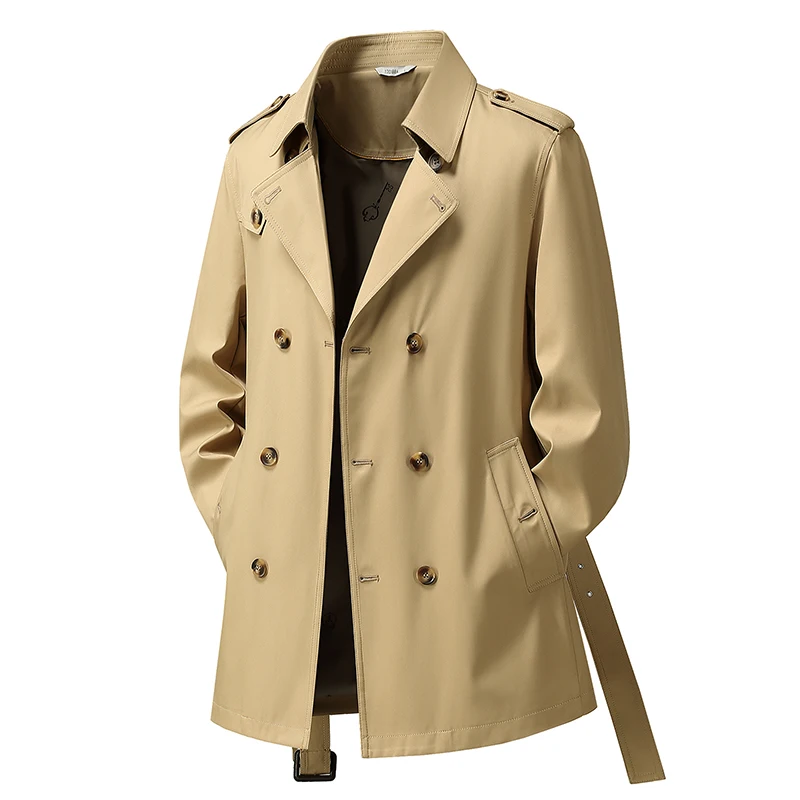 

Spring/Autumn New Men's Double breasted Medium length Windbreaker Coat with British Style Strap Anti Wrinkle Fabric Business