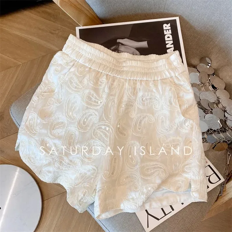Fashionable Embroidered Jacquard Sequined Shorts for Women Commuting New Style Pants High-end Sequined Trendy Shorts
