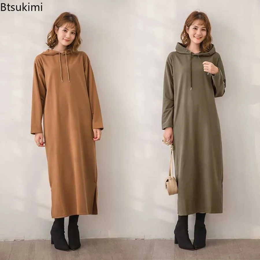 

New Winter Hooded Sweatshirt Dress Large Size Women's Fashion Loose Slimming Mid-length Pullovers Long Sleeve Long Sleeve Jacket