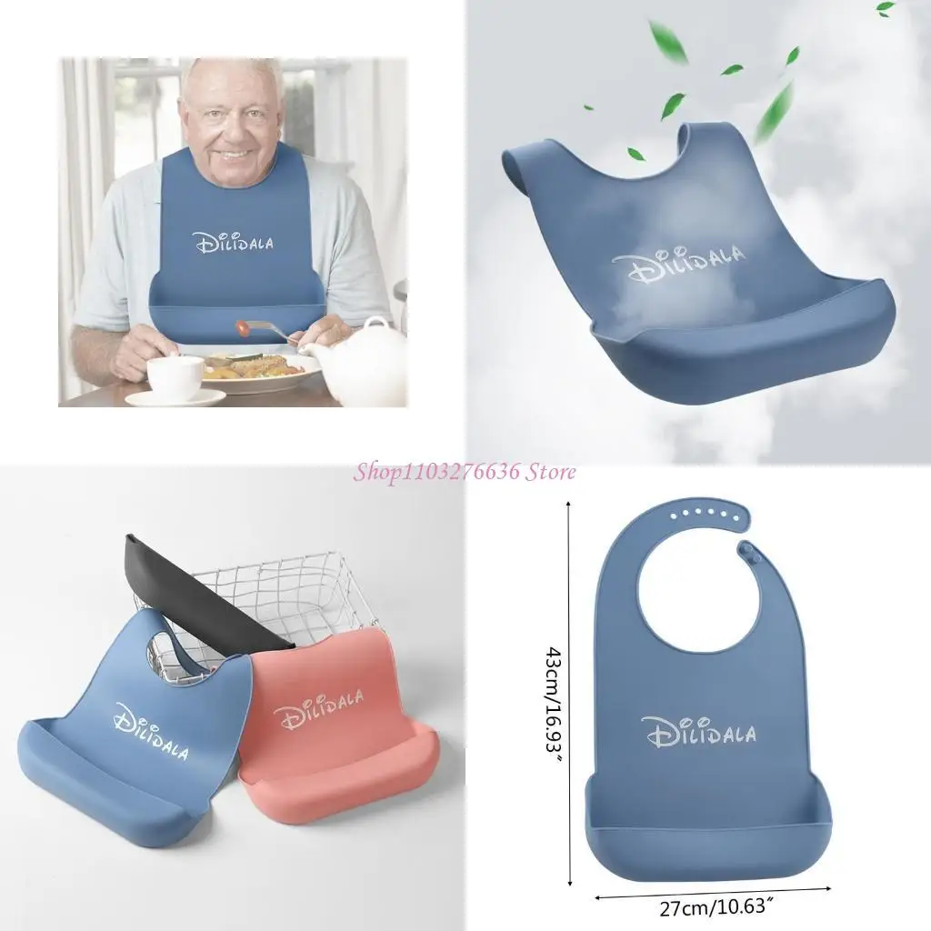 

R6FD Elderly Aged Senior for Citizen Bibs Adults Bibs Waterproof Anti-oil Silicone Bi