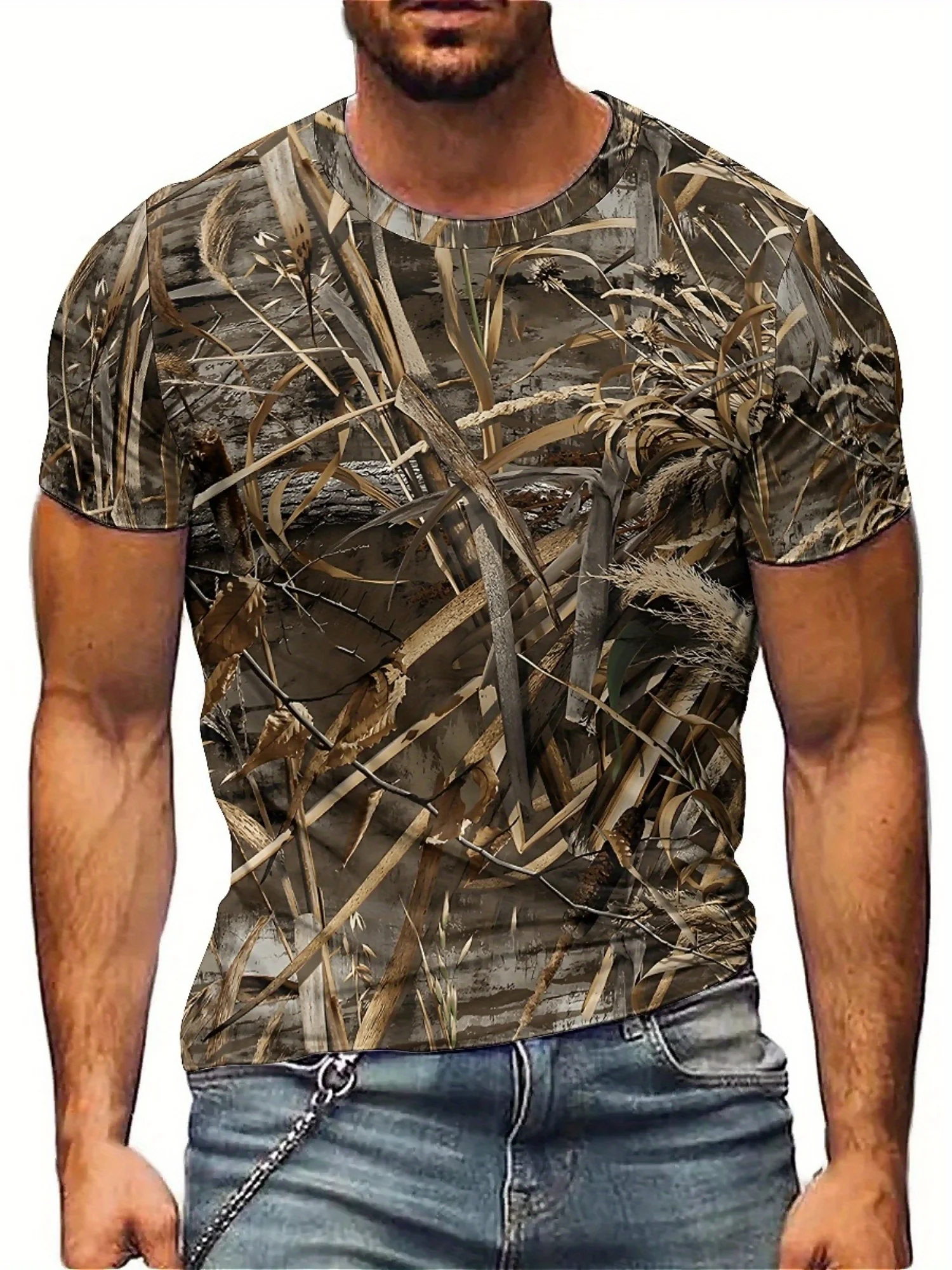 

[Allseason Wear] Men'S 3D Camo Print Short Sleeve T-Shirt - Soft, Comfortable Polyester, Breathable, Lightweight,