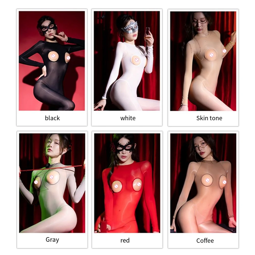 

Women's Ultra-Thin Tights Oily Stockings Bodysuit Sexy Lingerie Female Breastless Seamless Erotic Underwear Sheer Leotard