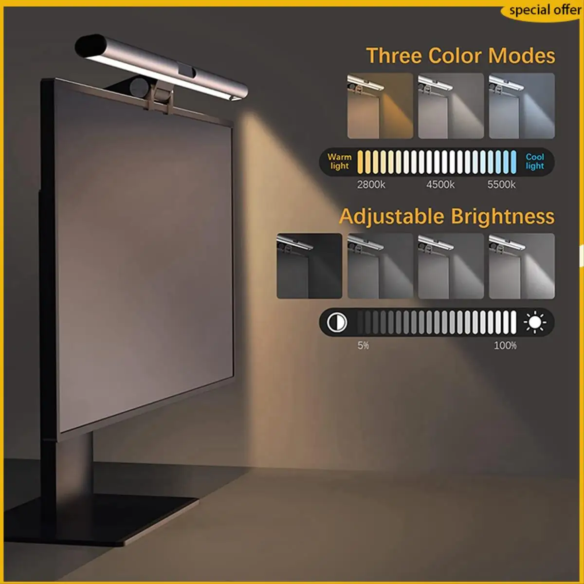 

A50I Computer Monitor Hanging Lamp USB Powered Screen Light Bar Touch Dimming Desk Lampmonitor Light For Office Home