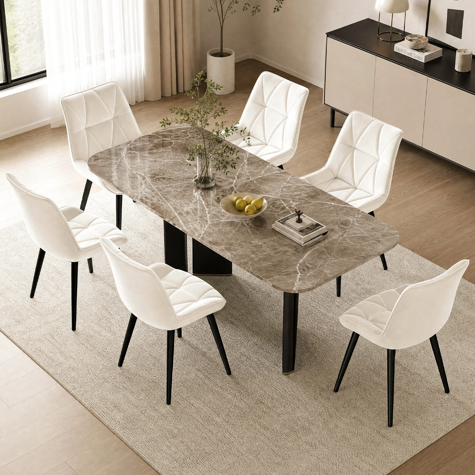 Chaises de salle à manger en velours (ensemble de 2, 4 ou 6), style Chesterfield, pieds en métal, supporte jusqu'à 170 kg, chaises de cuisine rembourrées
