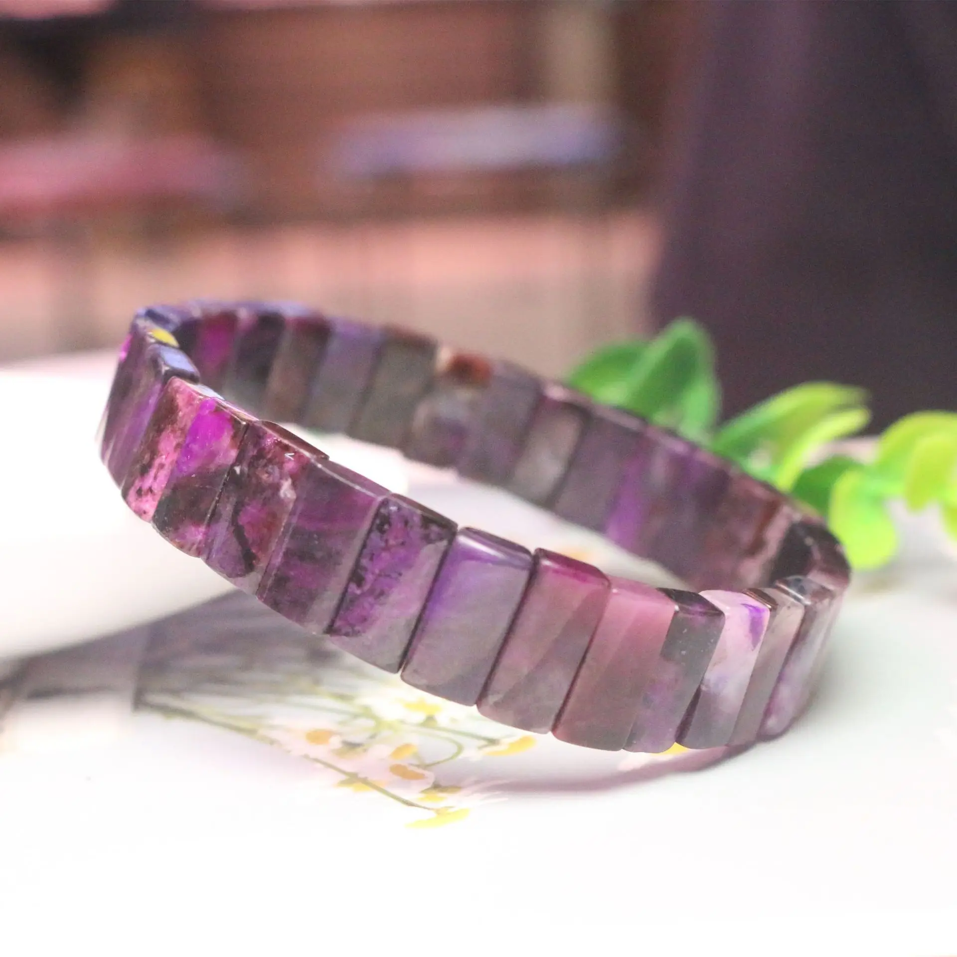 Natural Sugilite Slab Bracelet, Sugilite Hand Row Bangle, Single Loop Healing Crystal Unisex Stone Jewelry