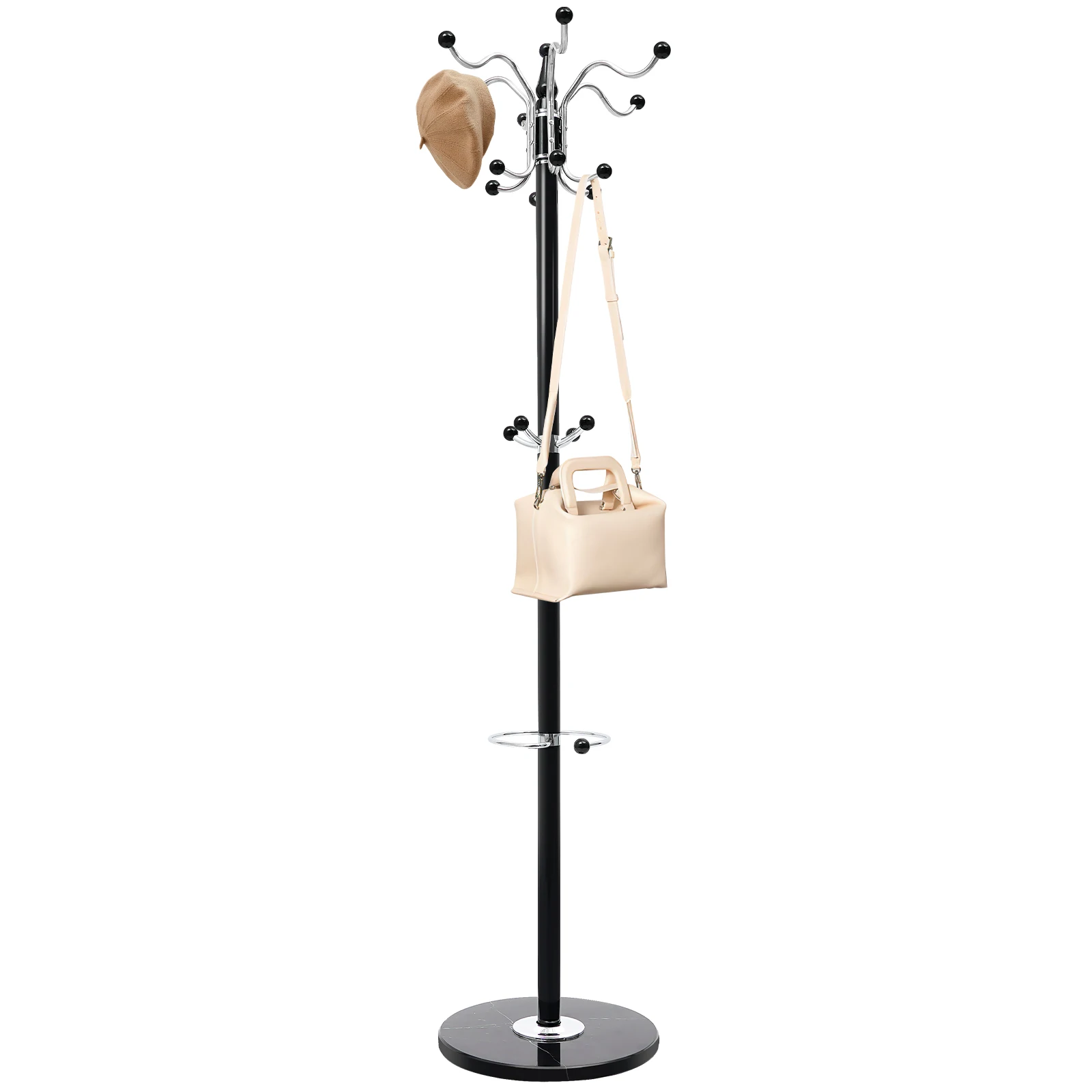 

Metal Coat Rack Stand, Free Standing Hall Tree Morden Coat Tree with Marble Base and 16 Hooks for Hanging Coats, Hats, Bags
