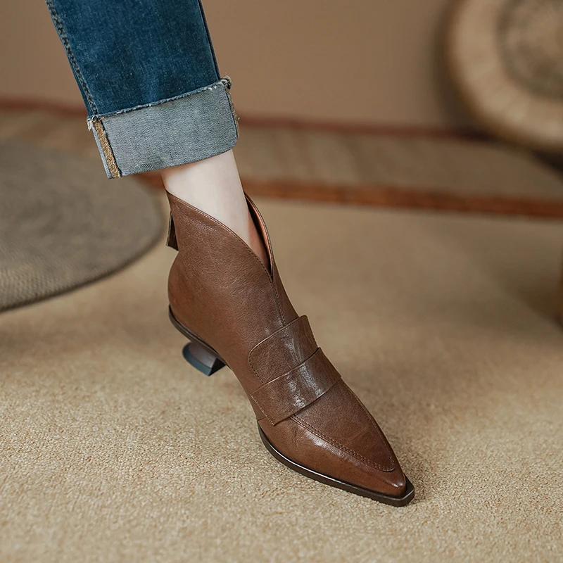 2023 Retro damskie botki oryginalne z wysokiej jakości skóry jesienno-zimowe Pointe noe buty na cienkich wysokich obcasach eleganckie biurowe