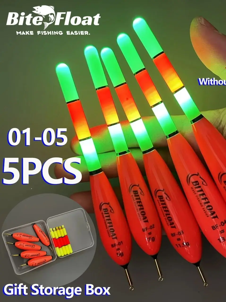 5-teiliges elektronisches Nachtlicht-Set für Angler (ohne Batterie) mit Aufbewahrungsbox, doppelt nutzbar für Weitwürfe und europäischen Karpfenangeln
