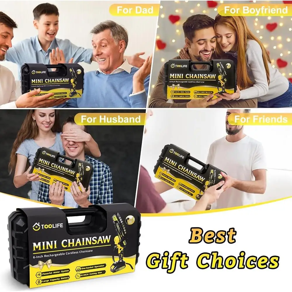 Cordless Mini Chainsaw 6 Inch Electric Tree Trimmer with 2 Batteries Auto Oiling System Lightweight Portable Wood Cutter