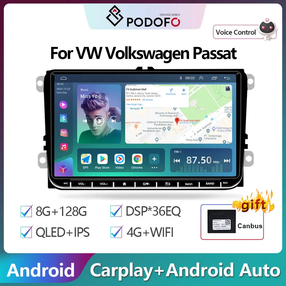 

Podofo 2 Din Android Car Radio 9 Inch Carplay RDS AM FM Bluetooth WiFi Multimedia Autoradio For VW Volkswagen Passat B6 B7 Skoda