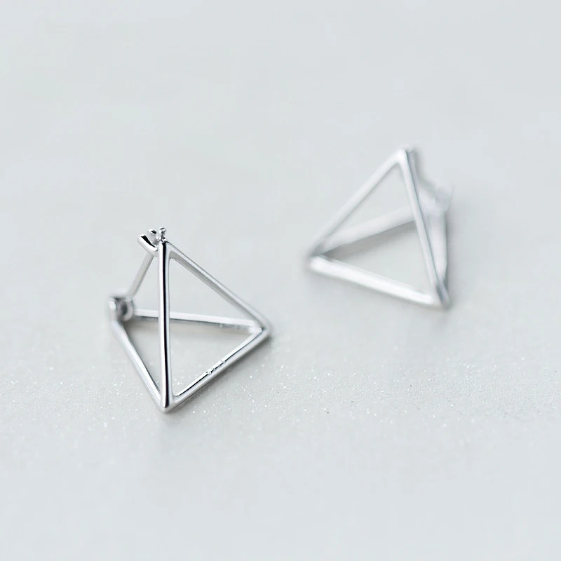 MloveAcc Stud Earrings Triangles Simple Dimension Solid Geometry Ear Jewelry 925 Sterling Silver Earrings for Girls Women