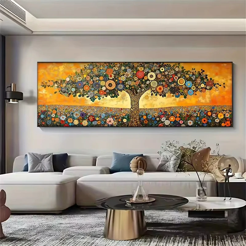 Impresiones artísticas en lienzo de árbol de la vida vibrante, imagen inspirada en Gustav Klimt, pinturas de paisaje florales abstractas, póster, decoración moderna