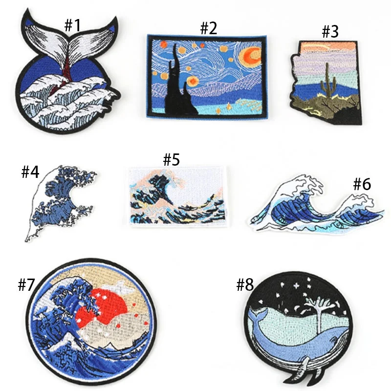 Great Wave Whale patch ferro ricamato su cucire su Appliques