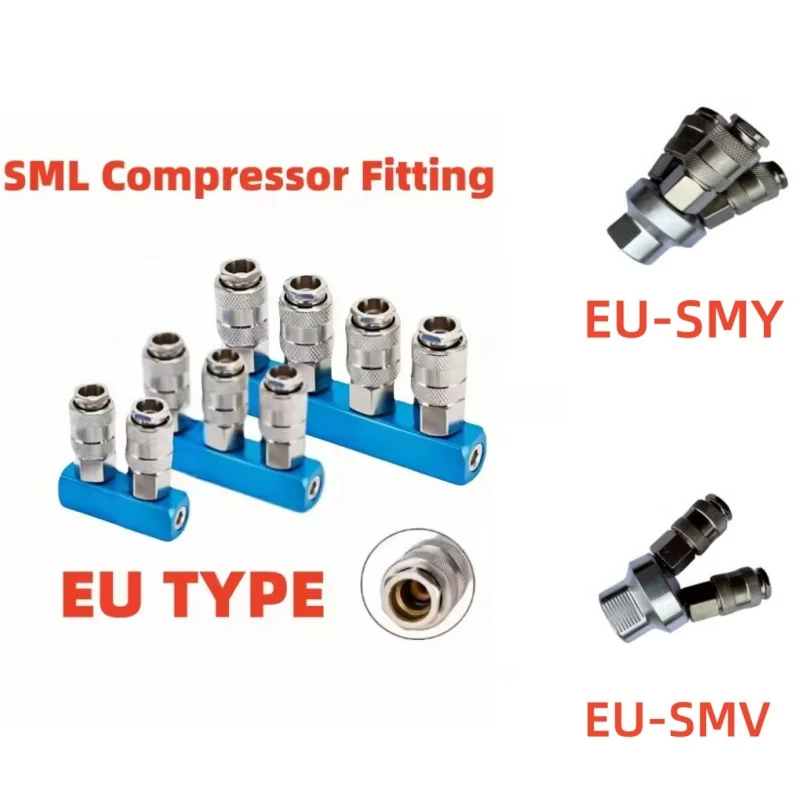 Accesorio de compresor redondo SMY SMV SML tipo UE, herramienta de bomba de ajuste neumático, acoplador múltiple, divisor múltiple, distribuidor de aire y Gas