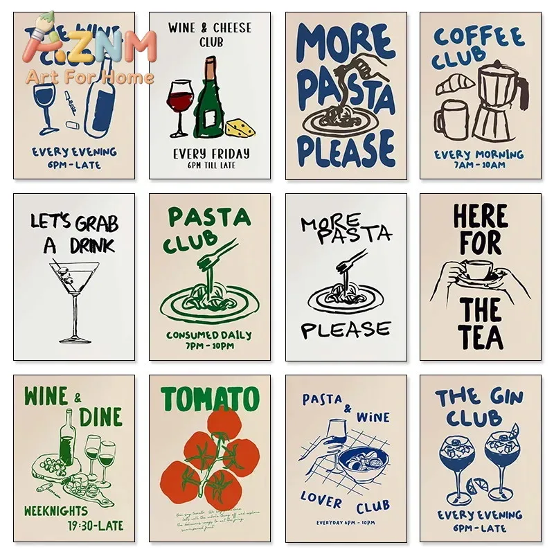 Modern Kitchen Art Wine Coffee Afternoon Tea Delicious Food Posters Canvas Paintings Wall Art HD Pictures Bar Club Home Decor