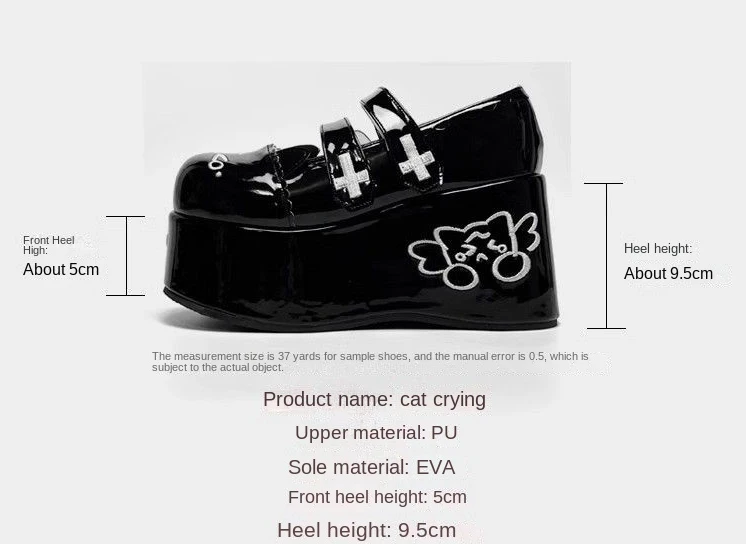 Zapatos de transferencia para estudiantes, zapatos de gato llorón, zapatos de Departamento Médico, zapatos de suela gruesa, zapatos de estilo Lolita, zapatos de plataforma, zapatos de pantalón