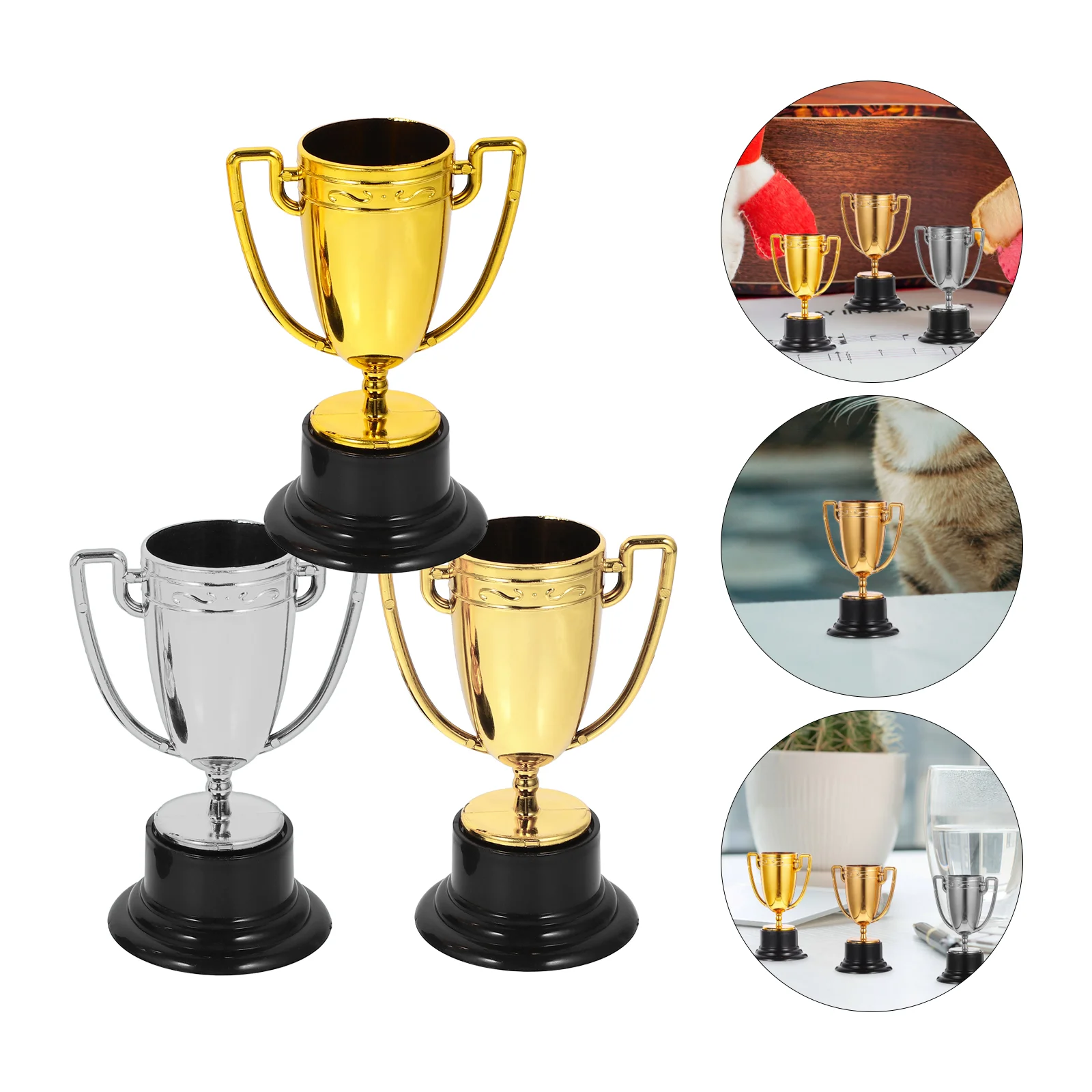 

3 Pcs Award Props Toy Lovely Plastic Trophy Exquisite Small Gold and Silver Gift Party Adornments Child