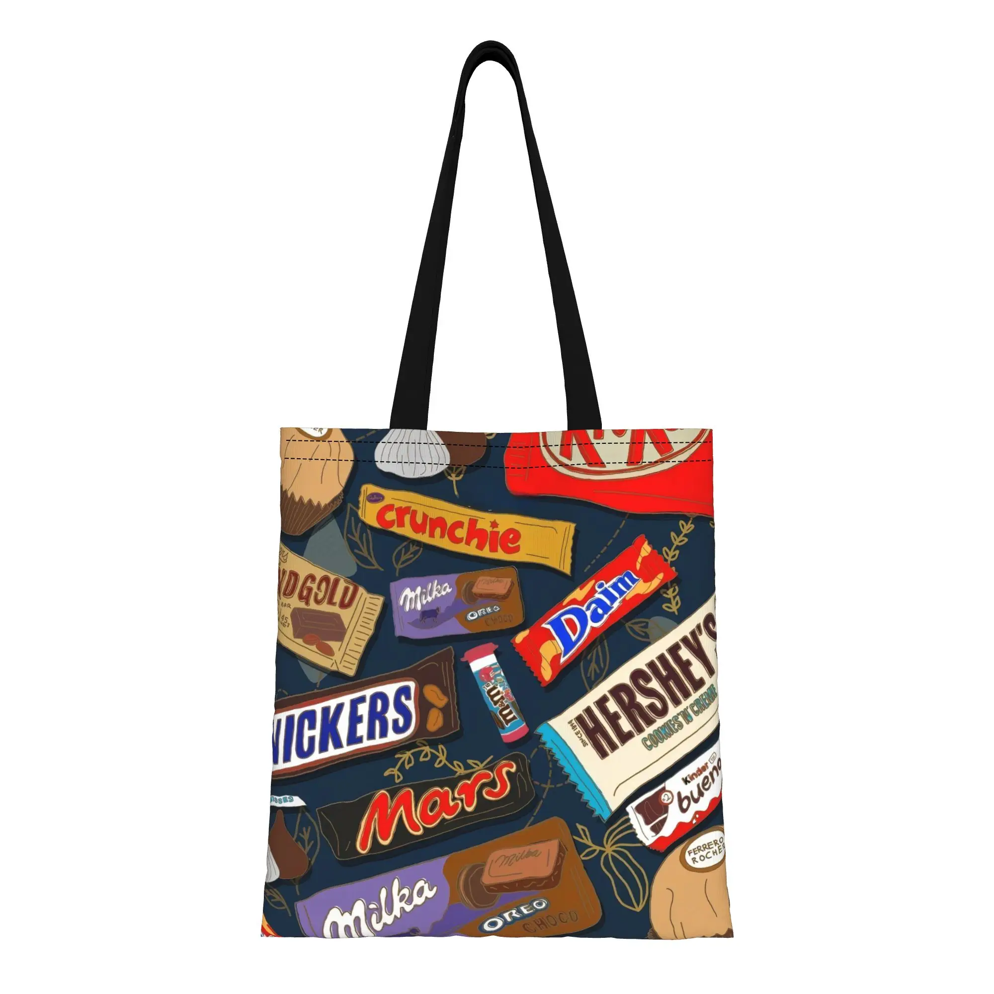 Various Chocolate Candies Kinder Joy Hershey s KitKat Mars Kinder Canvas Tote Bag Perfect for Outdoor Women's Top-Handle Bags