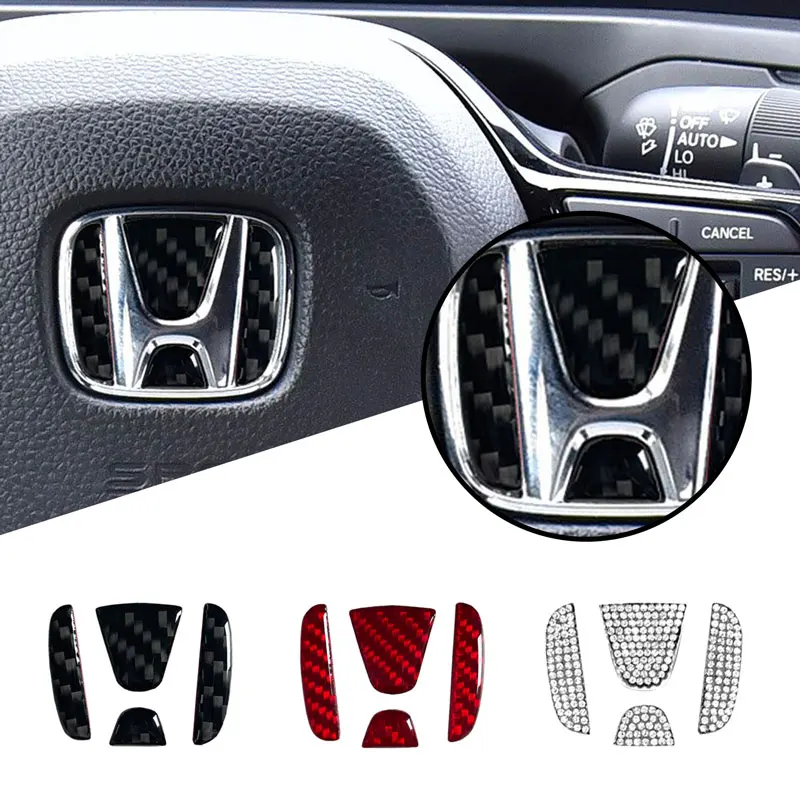 Auto Interior Carbon Fiber/Crystal Diamond Decoration Car Steering Wheel Sticker For Civic CR-V Accord Odyssey Jazz Accessories