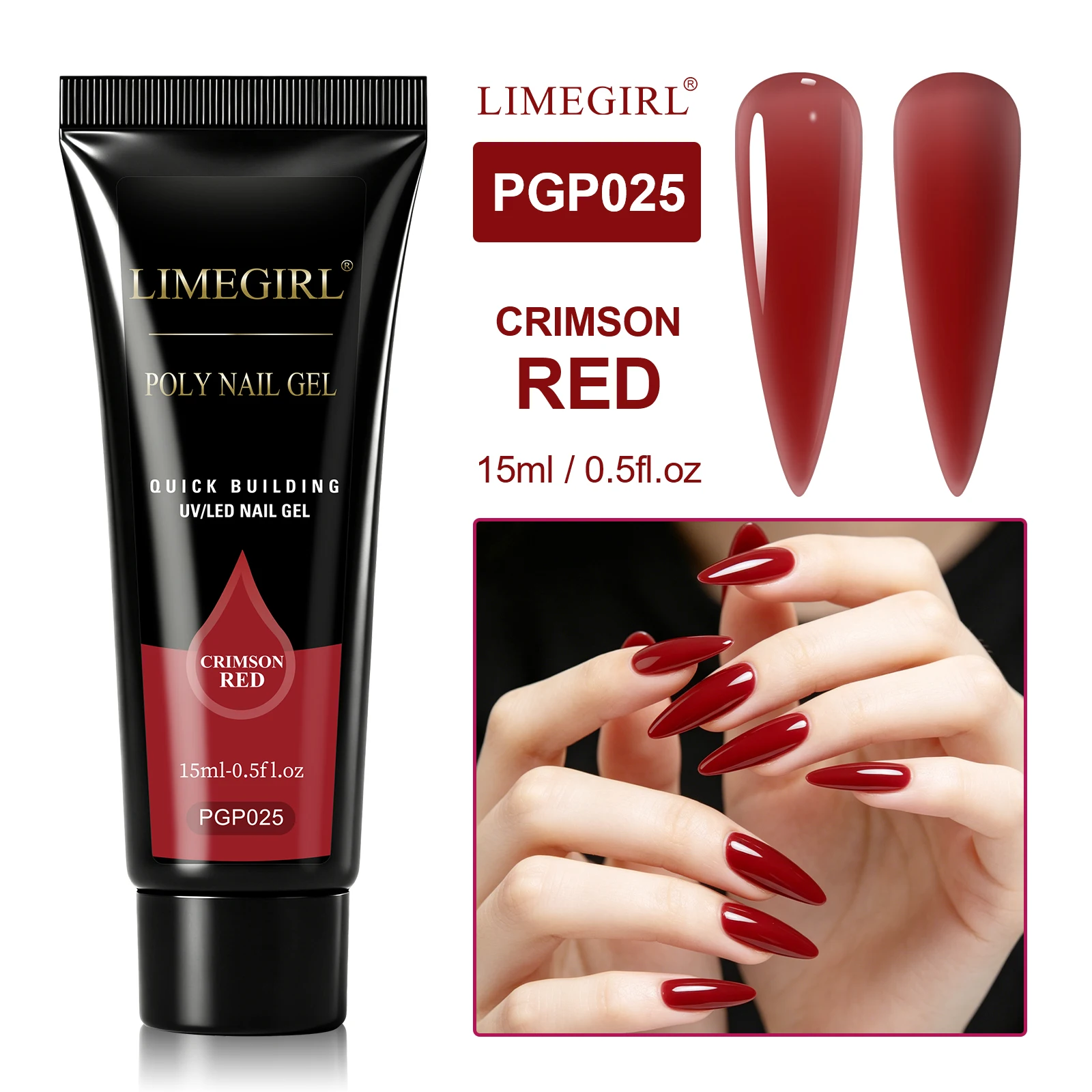 LIMEGIRL 25 Farben Poly-Verlängerungsnagelgel für Nagelkunst, Acryl-Maniküre-Design, UV-Lacke, semi-permanentes, schnelles Verlängerungsgel