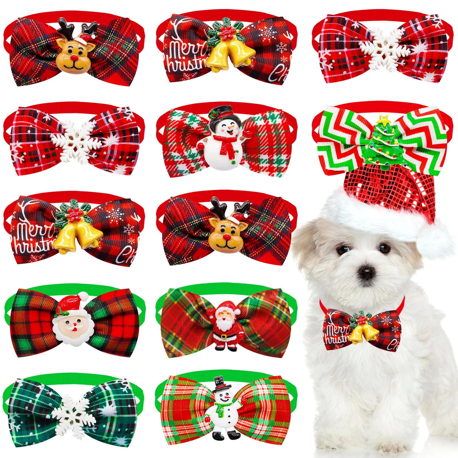 50/100pcs Christmas Dog Bowties For Dogs Bow Tie Collar  Dogs  Xmas Dog Supplies Pets Dogs Grooming Accessories For Small Dogs