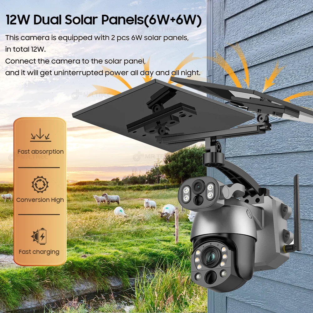 Wifi Surveillance Cameras Solar Energy 4G SIM 10MP 50x Zoom Outdoor Security Protection Cam PTZ Humanoid Tracking Night Vision image 2