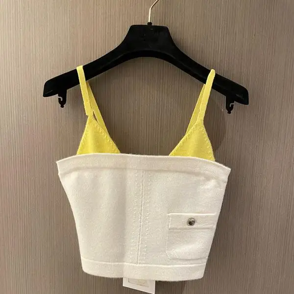 

2026 Early Spring Colorblock Metallic Knit Crop Cami – Women's Short Vest Top for Layering